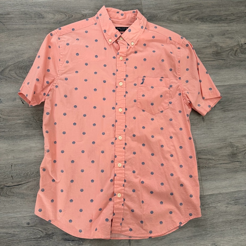 Nautica Peach and Blue Polka Dot Shirt